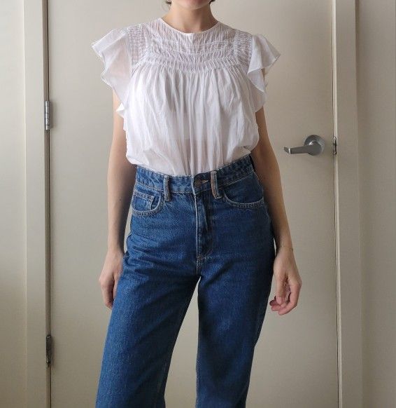 Banana Republic XS Flutter Ruffle Sleeve Blouse White Women's