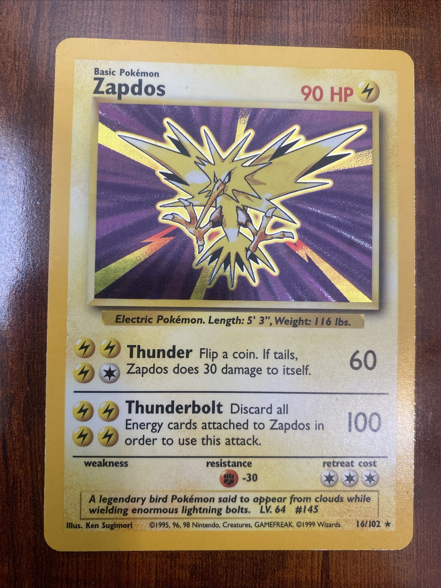 Pokemon Zapdos Base Set Vintage Holo Rare 16/102 LP