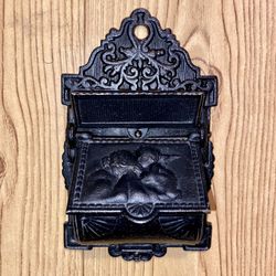 Antique Cast Iron Match Holder Safe  Early 1900s Venus & Cupid Kissing Victorian