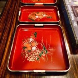 Vintage set of Lacquered Nestling Trays … Lucky Red! Would Make A Wonderful Gift! 