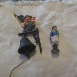  Vintage Cast Iron Revolutionary Bell & Man