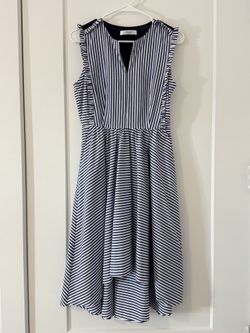 Ouwey Navy & White Striped Sleeveless Dress , Lace Back Detail