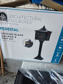 New Architectural Mailboxes
Pedestal Black, Large, Aluminum, Locking, All-In-One Mailbox and Post Combo. Retails $200 with Taxes at hmdepot
