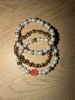 Pearl and Gold Bead Stretch Bracelets Set