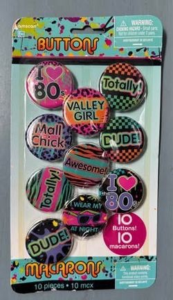 NEW SEALED 80s Retro 10pc Pin Set Totally Awesome just $5