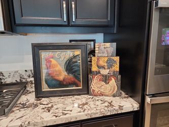4 Piece Rooster Pictures 1 Framed, 3 Wall Art