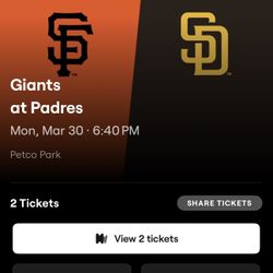 (Monday 3/30) (2 Toyota Terrace)San Francisco vs San Diego Padres