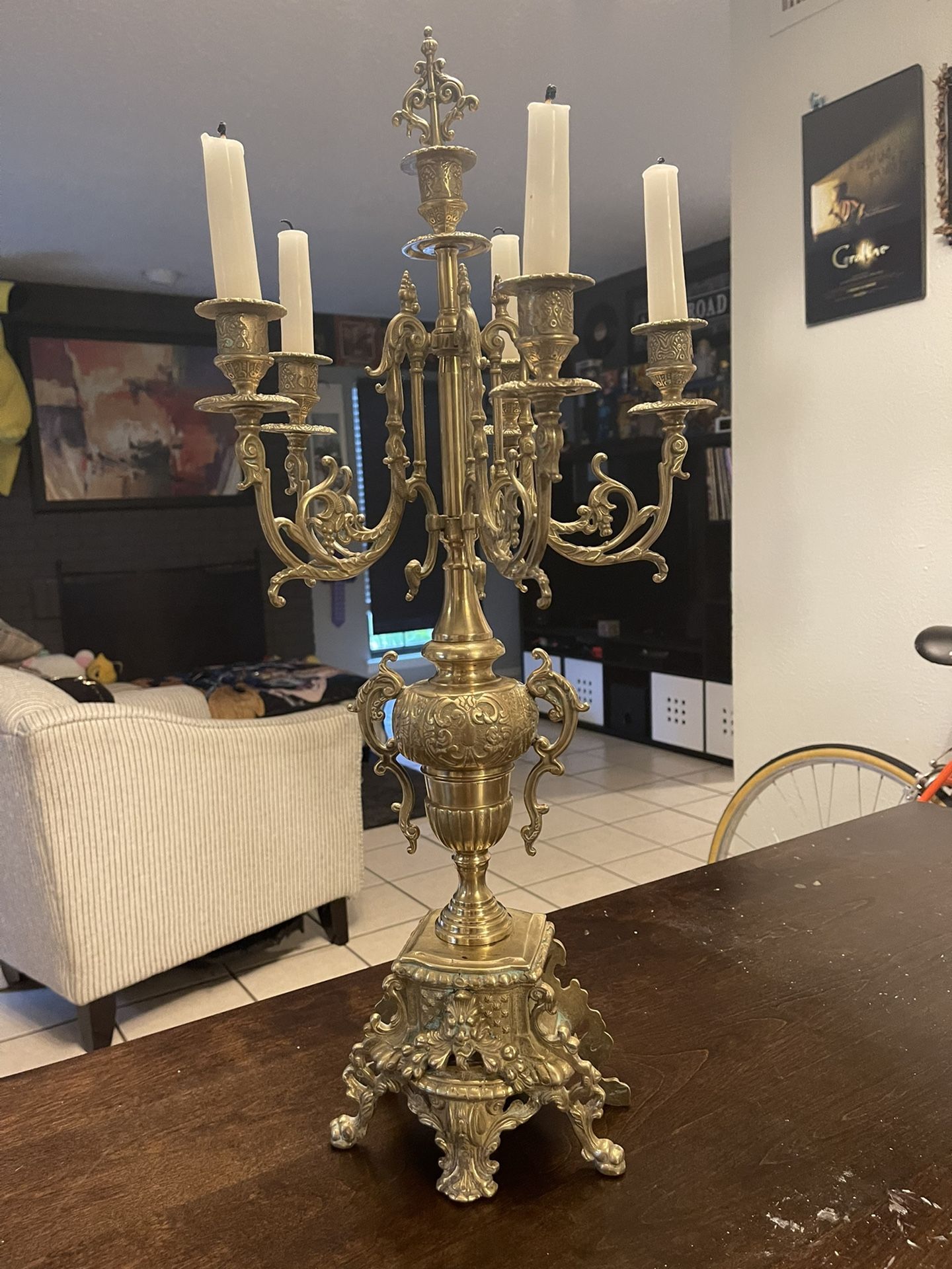 Italian Brevattato Brass Vintage Baroque Candelabra 18th Century