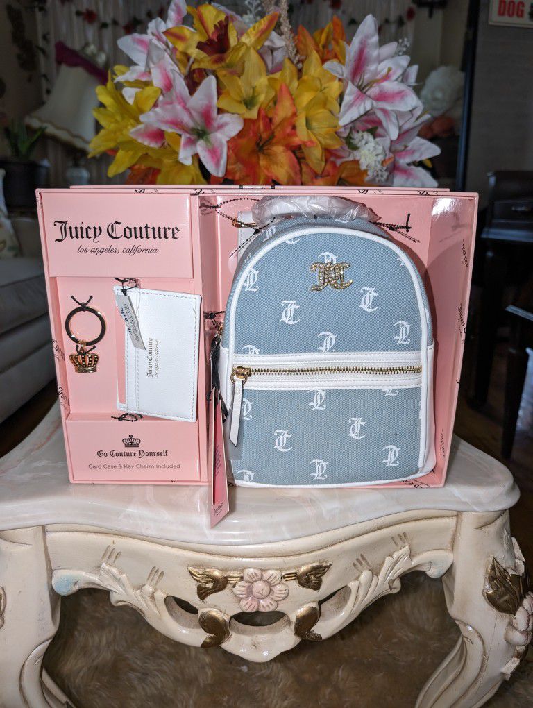 Juicy Couture Denim Mini Backpack Wallet And keychain Gift Set 