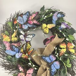 Colorful Butterfly Spring Wreath Lights Up 