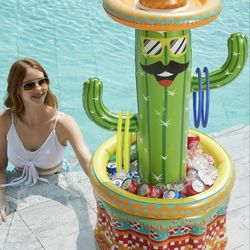 Inflatable Pool Party Cooler - Fiesta Cactus Ice Bucket Luau Hawaiian Tropical Beach Themed Birthday Easter Party Decorations Favors Supplies Decor Bl