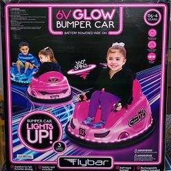 Pink Glow 6V Bumper Car, Battery Powered Ride On for Children by Flybar, Ages 1.5+, 66lbs