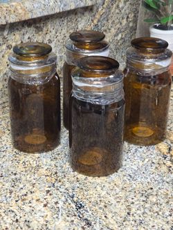 Set of 4 Hearth & Hand Amber Glass Apothecary Jars