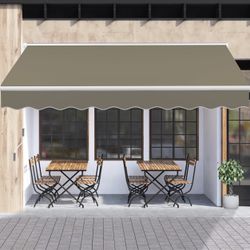 13.1'x 8.2' Patio Awning Retractable Awning Cover for Sunshade Shelter, Outdoor Patio Canopy with Manual Crank Handle/Water-Resistant 280g/m² Polyeste
