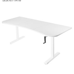 VIVO Height Adjustable 63 x 32 inch Stand Up Desk, Crank System, Workstation with White Table Top, White Frame, DESK-KIT-1M1W