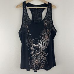 ROCK & REPUBLIC Black Burnout Semi Sheer Biker Edgy Eagle Bleached Tank Top