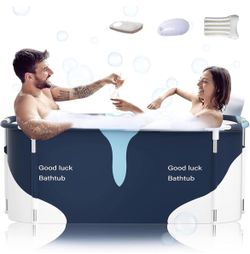 53" Extra Large Portable Foldable Bathtub with Metal Frame for Adult, Family SPA Soaking Tub with Cover for Small Bathroom, Thicken Multiple Layer Bat