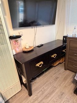 Dark Wood TV Stand with Drawers