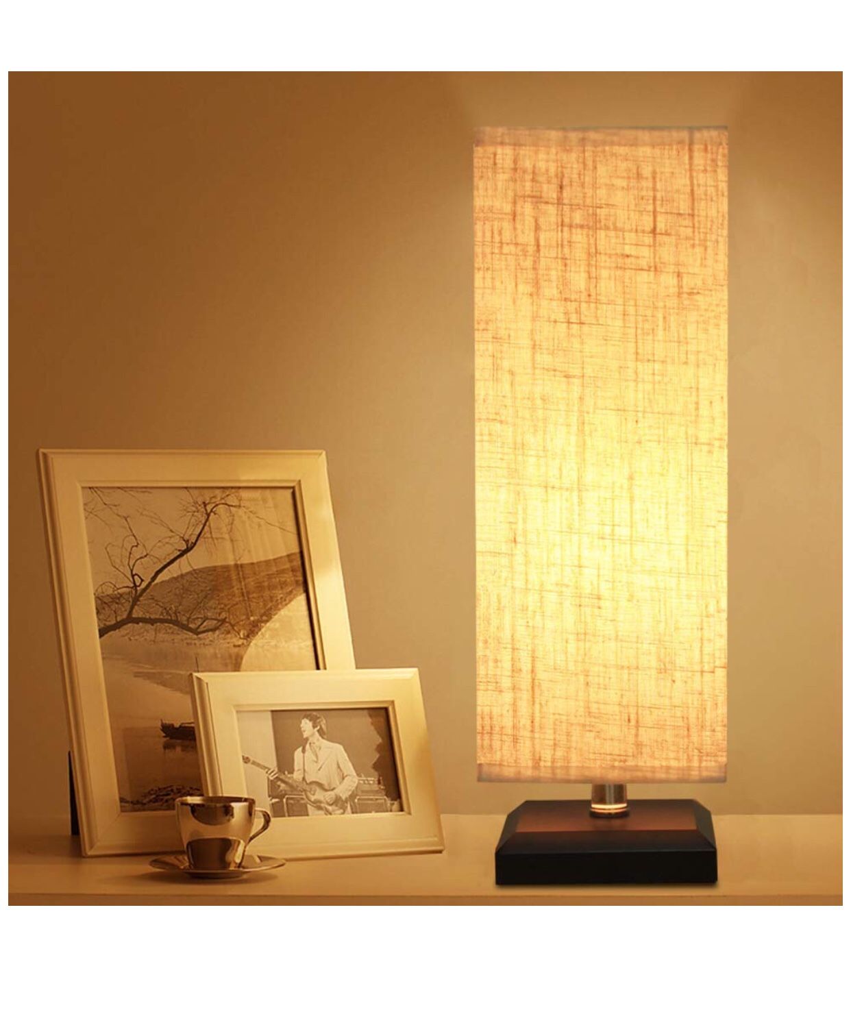 Bedside Table Lamp, Retro Style Solid Wood Table Lamps with Fabric Shade, Mini Desk Lamps