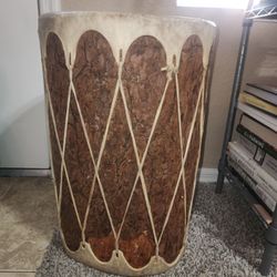 Vintage Log Wood Drum Raw Hide 19” Tall x 14” Around