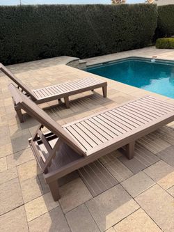 Set of 2 Outdoor Lounge Chairs – Gray Wood Texture | Brand New