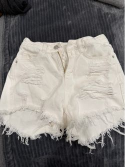 White Distressed High-Waisted Denim Shorts Size Small