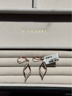 Natural Diamond Twist Leaf Drop Earrings 14K Rose Gold over 925 Silver Leverback