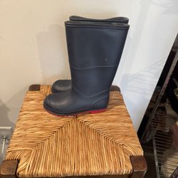 Kids Dark Blue Waterproof Boots with Red Soles Size 12/31