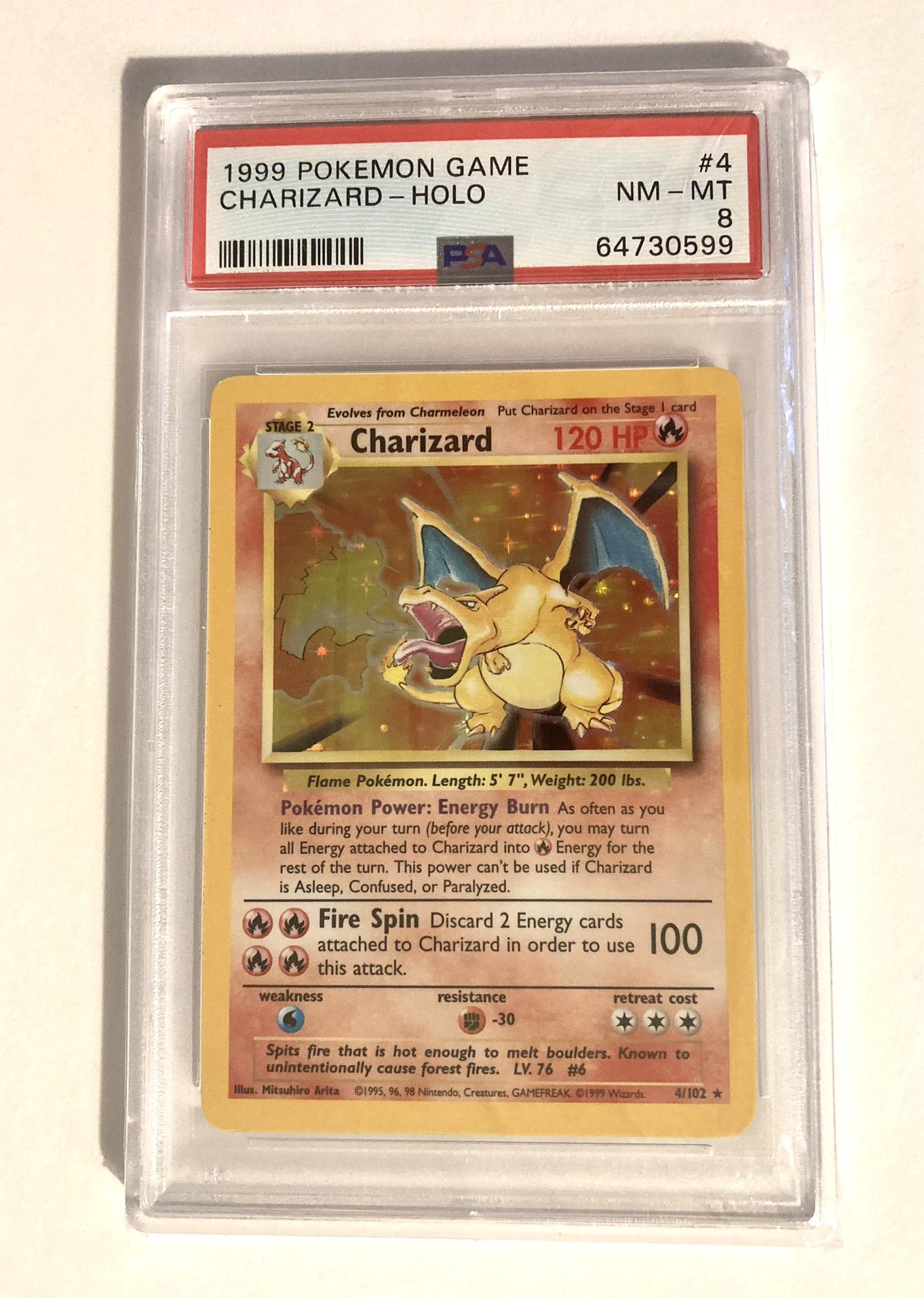 1999 Charizard Holo 4/102 WOTC PSA 8 