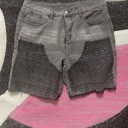 Mens Size 36 Denim Rhinestone Shorts 50$