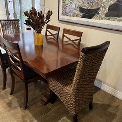 Dining Table Set | 7-Piece Wood Dining Dinning Set | Durable Well Made Extendable Modern Solid Wood Dining Table AND (6) Chairs - EXCELLENT CONDITION!