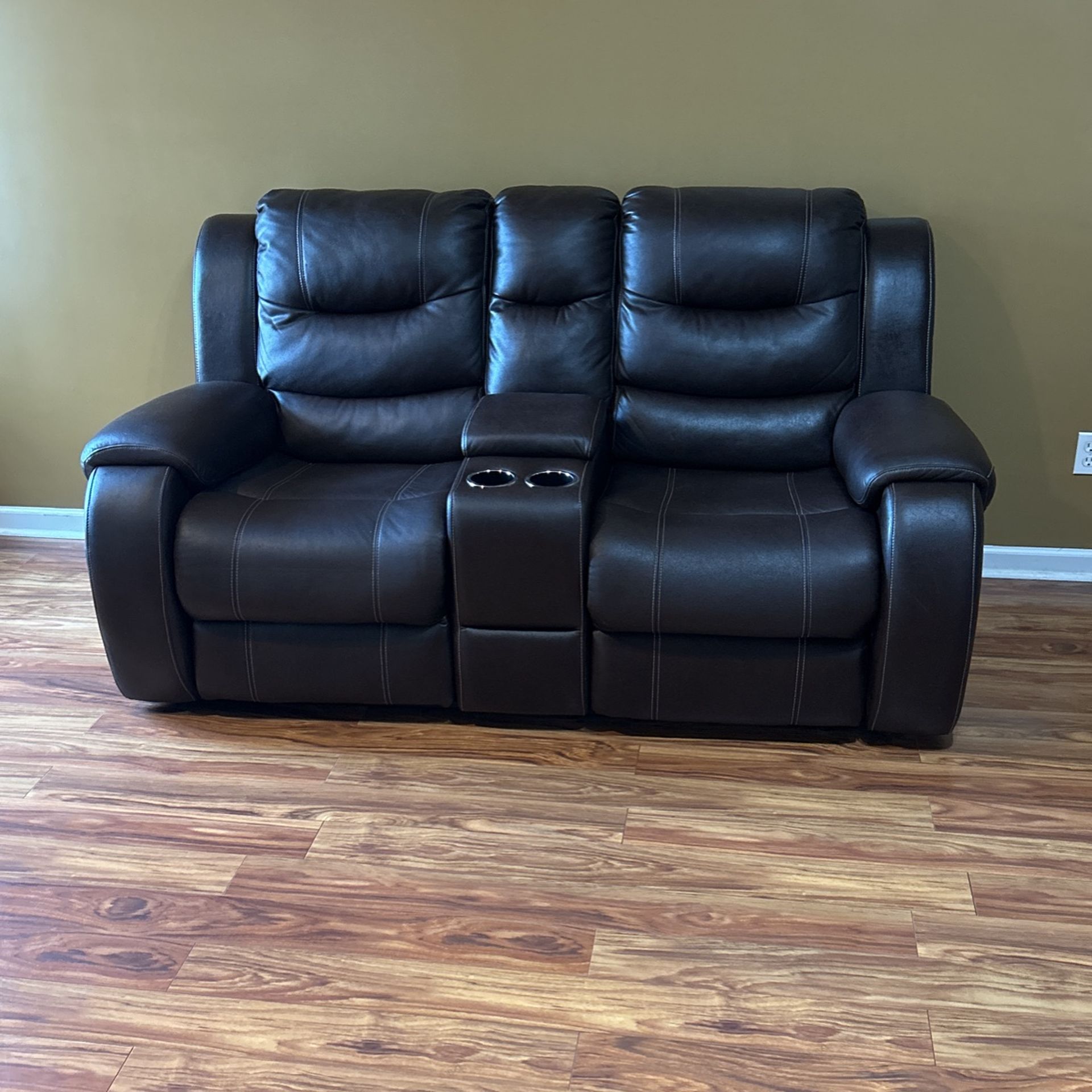 Reclining Pleather Love Seat And Pleather Couch 