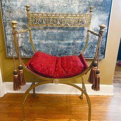 1920s Gilt Iron and Bronze Savonarola Chair Attributed to Oscar Bach 