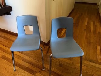 Small Blue Plastic School Chairs with Chrome Legs – Set of 2