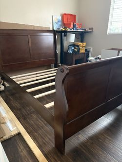 Full Size Sleigh Bed Frame - No Box Spring Needed