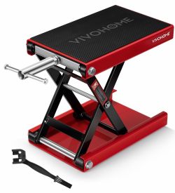 VIVOHOME 1100 LBS Motorcycle Lift Scissor Jack, Wide Deck Hoist Stand, Red Height Adjustable Center Stand with Crank, Steel Lift for Cruiser, Dirt Bik