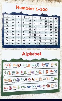 LAMINATED ABC Alphabet & Numbers 1-100 Poster Chart Set (18 x 24) 