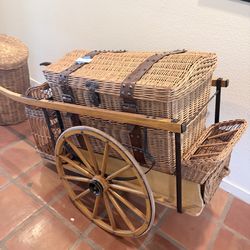 Vintage Wicker Trunk Cart / Bar Cart