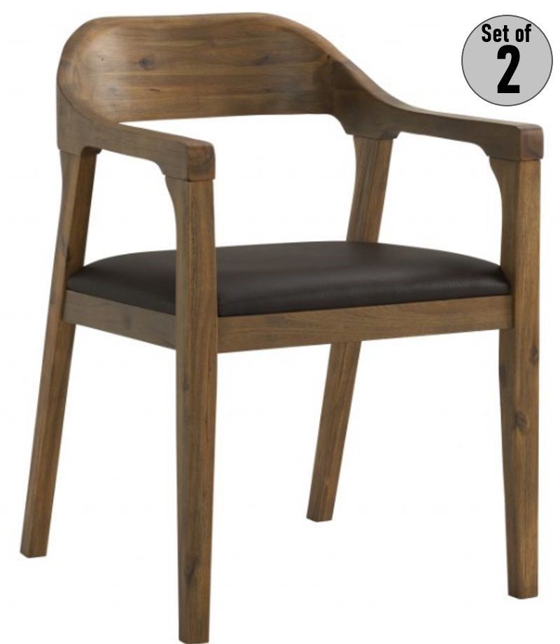 Set Of 2 Boraam Rasmus Wooden Dining Armchair, Chestnut Wire Brush, NIB