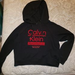 NEW WITHOUT TAGS NWOT BLACK RED WOMAN'S CALVIN KLEIN PERFORMANCE CROPPED HOODIE SWEATSHIRT SHIRT TOP SZ SMALL