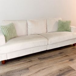 Cream Corduroy Couch – Like New! Must Go, Splits For Easy Move, Pillows Included 