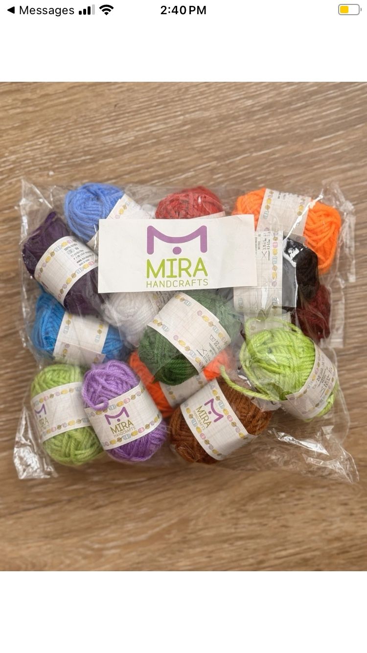 Mira Handcrafts Lot of 14 Acrylic Yarn Skeins 7 Assorted Colors 22 Yards Each