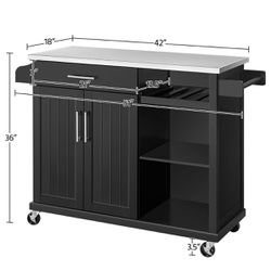 Kitchen Cart with Stainless Steel Top and Storage Cabinet,