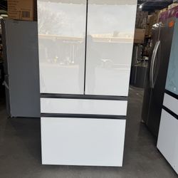 Samsung Bespoke 23 cu. ft. Counter Depth 4-Door French Door Smart Refrigerator in White Glass with Beverage Center