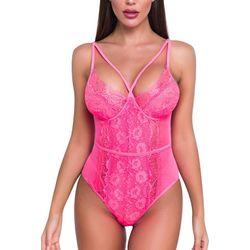 Women Sexy Teddy Lingerie Eyelash Lace Bodysuit V Neck Snap Crotch Sexy Outfits