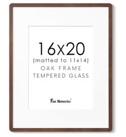 16x20 Picture Frame for Wall, Solid Oak Wood 16 by 20 Frames, 16 x 20 Poster Frame with Tempered Glass, 16x20 Frame Matted to 11x14, 16"x20" Wood Fra