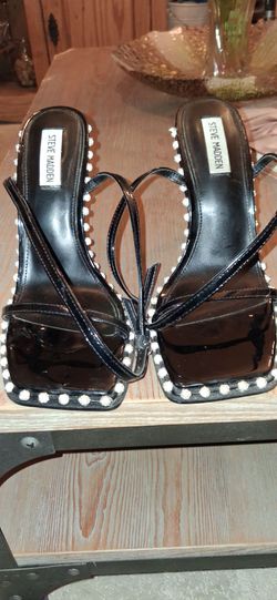 Steve Madden Black Patent Studded Heeled Sandals