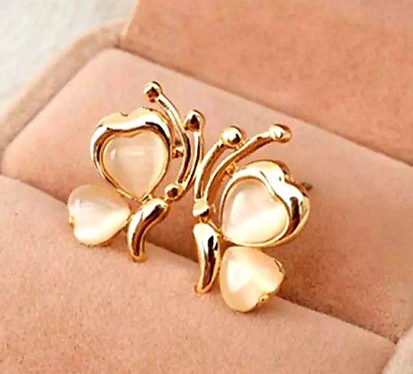 14K Gold Plated Opal butterfly earrings