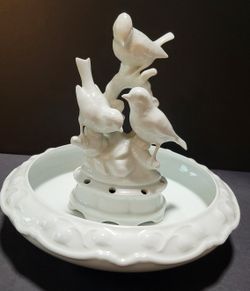 Vintage Gerold Porzellan White Bird Bath Flower Frog Center Piece