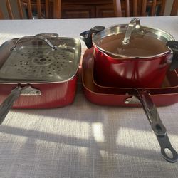 Preowned Red Copper Cooking Set.
